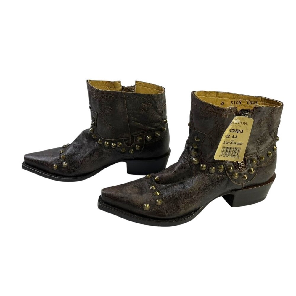 Stetson Shelby Western Ankle Brown Leather Studs Booties Boots Wms Size 6.5 NWT - Picture 2 of 8